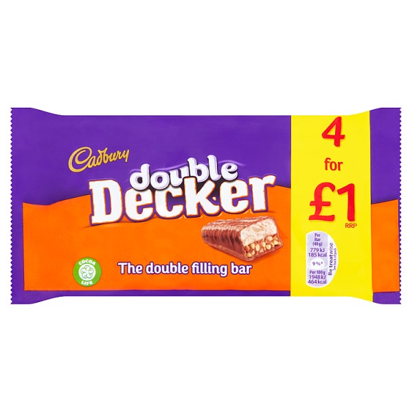 Cadbury Double Decker Chocolate Bar 4 Pack 160g