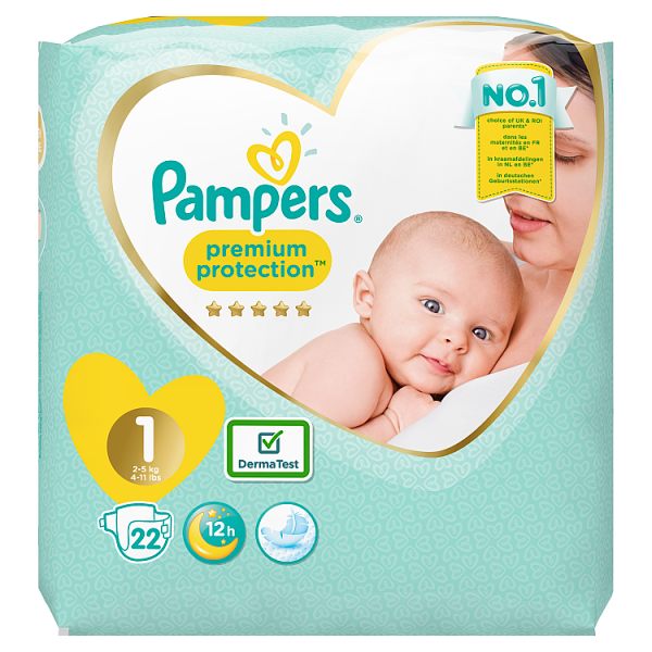 Pampers Premium Protection Size 1, 22 Nappies, 2-5kg, Carry Pack