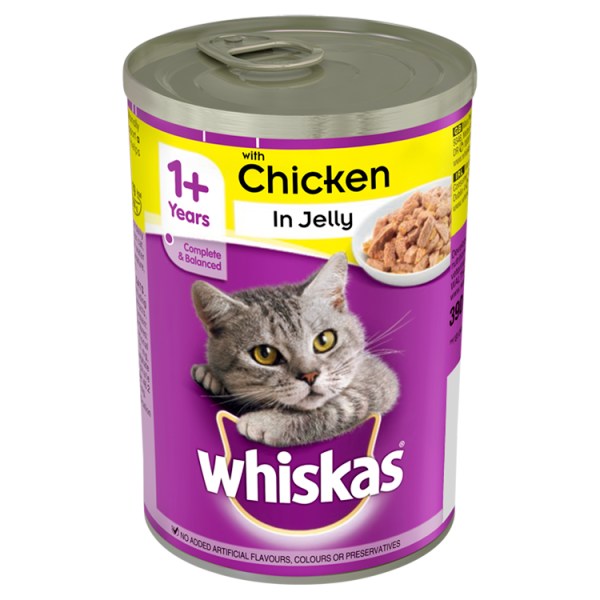 Whiskas 1+ Wet Cat Food Tin with Chicken in Jelly 390gPM 90p